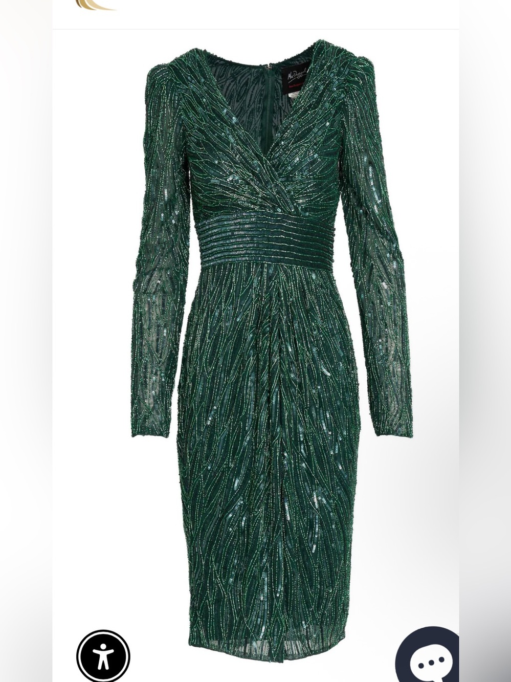 Mac Duggal Emerald Green Long Sleeve Beaded Sheath Dress